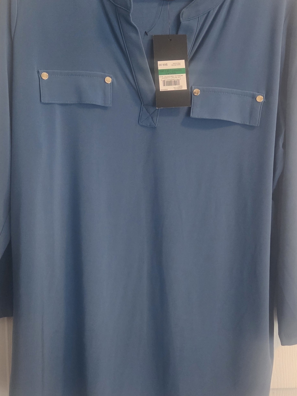 Jones New York Slate Blue Long-Sleeve V-Neck Blouse Womens Large Top